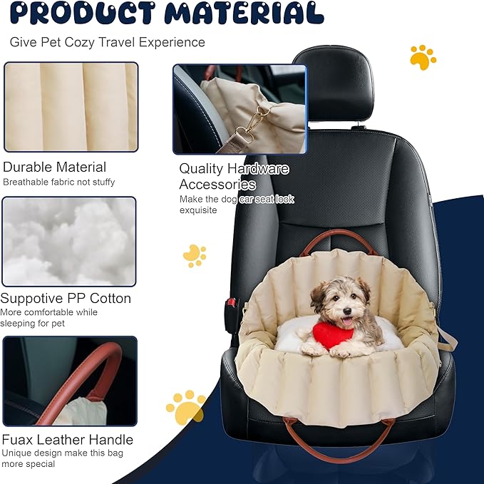 Dog Car Seat for Small Medium Large Dogs, 18*12 * 13in, Dog Booster Seat, Safe & Comfortable Car Travel, Caramel