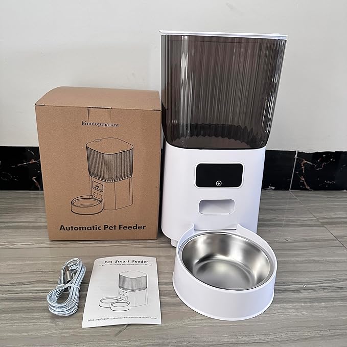 Automatic Pet Feeder with Timer, Portion Control and LCD Display, Programmable Food Dispenser for Cats and Dogs, 6L Capacity with Stainless Steel Bowl