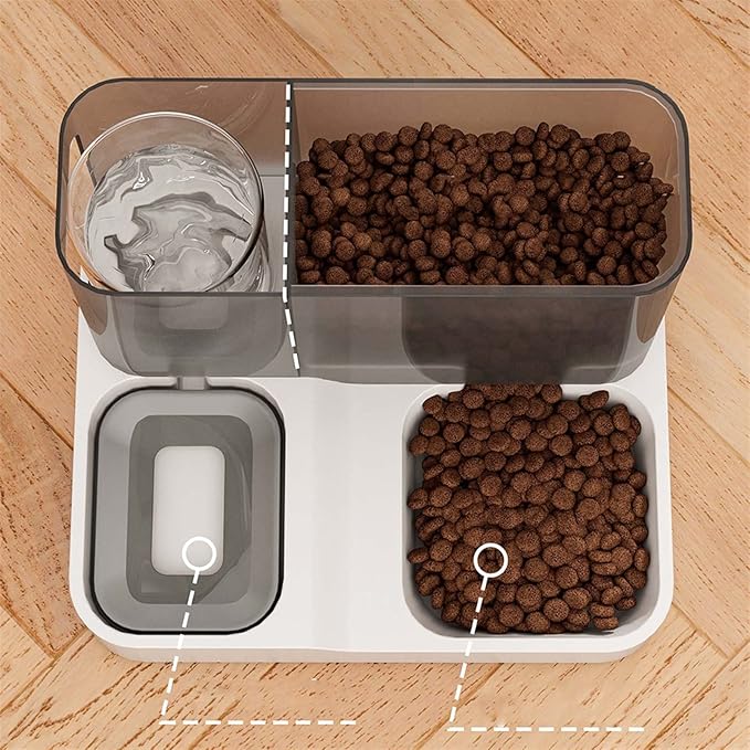 Dog Cat Automatic Feeder Water Dispenser, Large Capacity, Transparent, Black