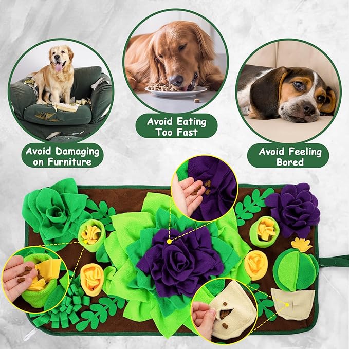 CiyvoLyeen Snuffle Mat for Small & Medium Dogs and Cats, 30.7''x 15.7'' Dog Feeder Puzzle Enrichment Game, Slow Eating Feeding Mat, Foraging Mat for Rabbit, Pig, Stress Relief Puppy Gift for Pet Lover