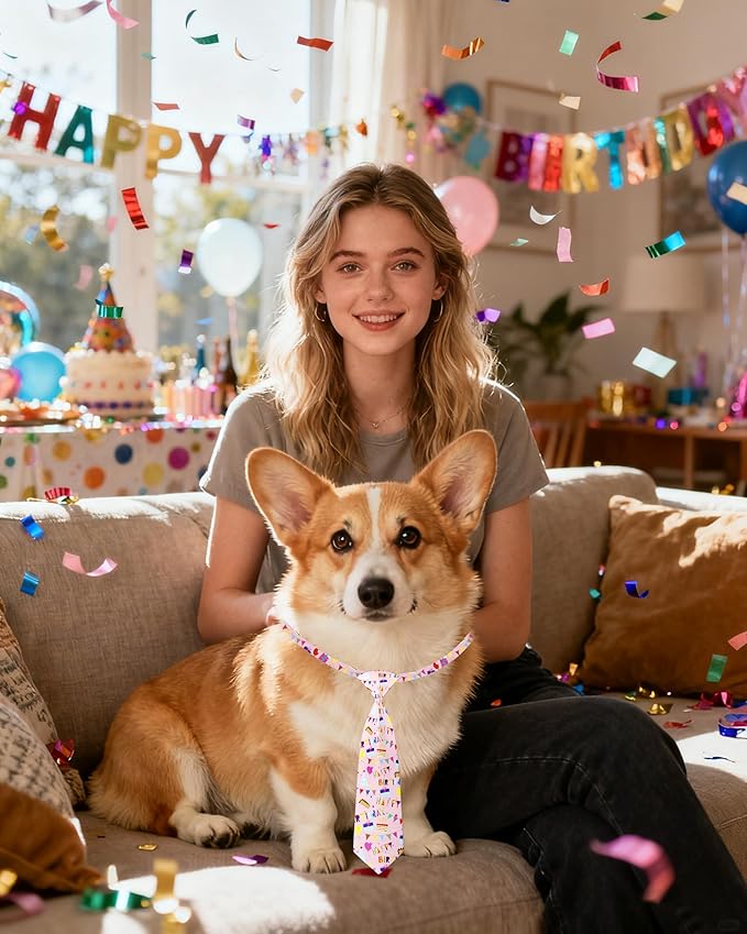 PET SHOW 10 Pack Happy Birthday Dog Ties Neckties for Large Medium Dogs Balloon Cake Neck Ties Bowties Girl Boy Pets Adjustable Holiday Costume Grooming Accessories Wedding Party Gift Favor