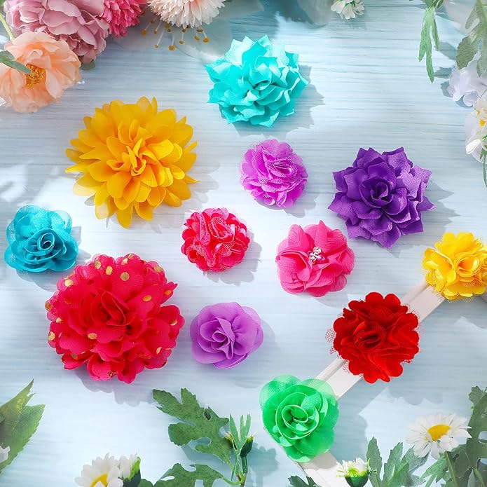 Sadnyy 120 Pcs Dog Collar Flower Bow Accessories Bulk Multi Color Dog Charms Bow Tie Soft Chiffon Pet Flower Bows Charms for Small Medium Large Puppy Dogs Cat Grooming 6 Different Designs
