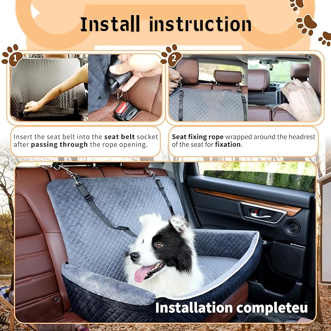 Large Dog Car Seat Under 60 lbs or 2 Small Dogs,Dog Bed for Car Back Seat with Seat Belt Fixation,The Seat Fabric Soft and Comfortable,Size is 31.5in x 20in x 21.5in,Removable and Washable.(Brown)