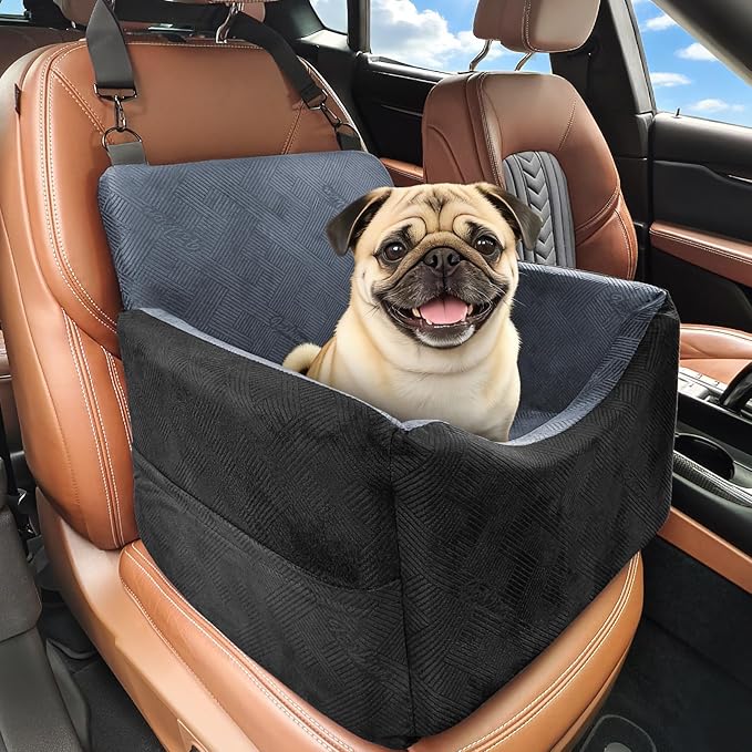 Dog Booster Car Seat for Small/Medium Dogs, Washable Dog Seats with Detachable Cover, Memory Foam Portable Pet Car Seat, Safety Belts, Storage Pockets, up to 30 lbs, Medium(Black)