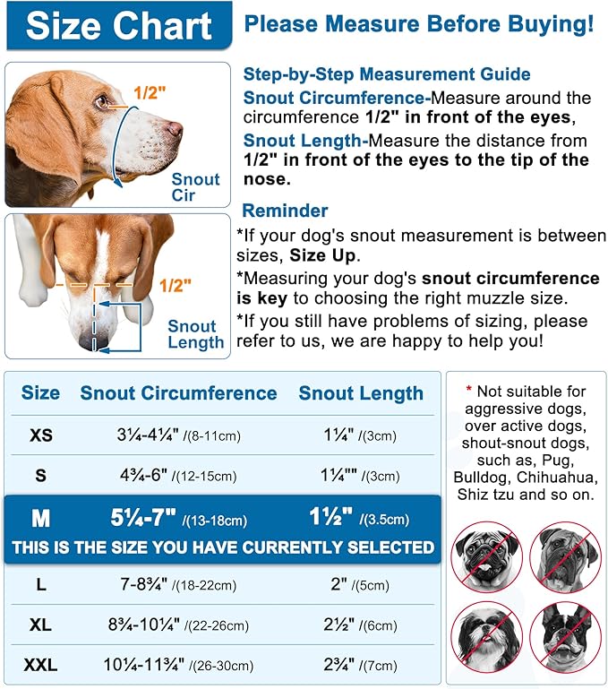 LUCKYPAW Dog Muzzle, Mesh Muzzle for Small Medium Large Dogs, Soft Dog Mouth Cover to Prevent Biting Chewing, Drinkable Breathable Adjustable Puppy Mouth Gaurd(M(Snout: 5¼"-7"), Black)