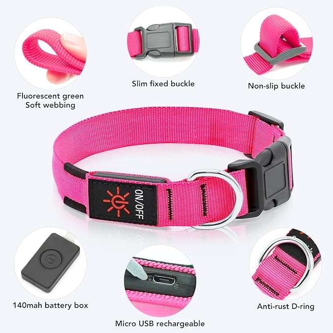 Light Up Dog Collar at Night, Led Dog Collar Adjustable, Rechargeable Waterproof, Dog Lights for Night Walking, Glow in The Dark Collar Light for Medium Large Dogs