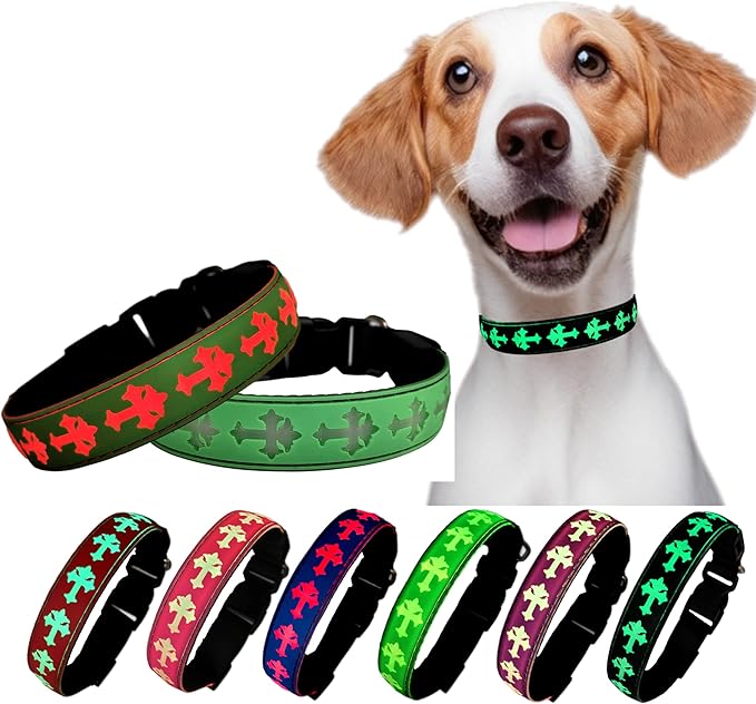 LED Dog Collar, USB Rechargeable, 15 Light Modes, Multi-Color Cross Pattern (Green, XL(19.7-23.6"))