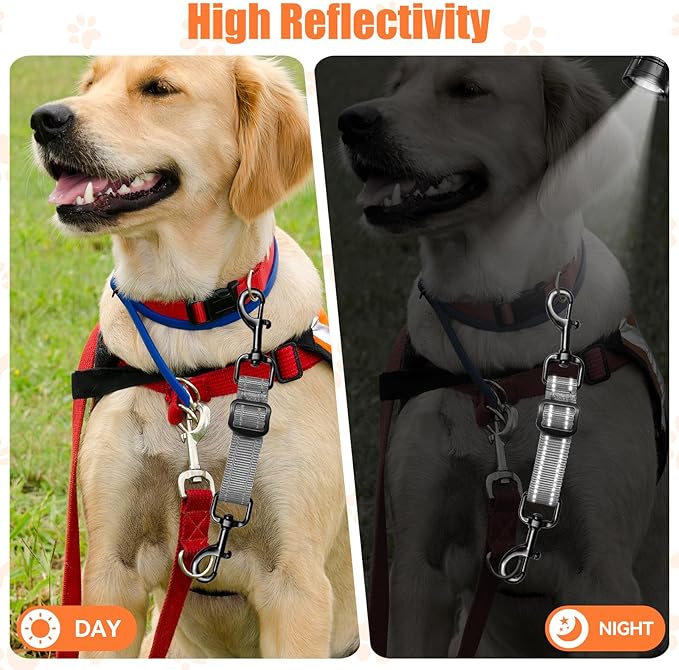Dog Collar Safety Clip, Adjustable Backup Safety Strap, Double-Ended Leash Connector, High Reflectivity, Suitable for Dog Harnesses to Collar Safety Clips (Grey)