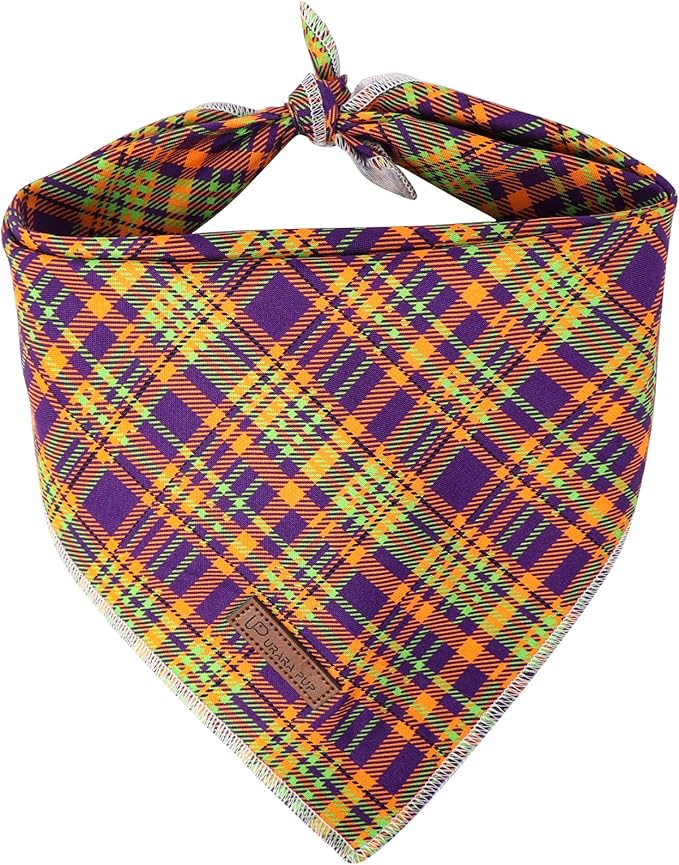 Halloween Pumpkin Dog Bandana, Thanksgiving Triangle Bid Scarf, Cotton Pet Kerchief for Girl Boy Dogs or Cats, Colorful Plaid Puppy Bandana for Small Medium Dog Fancy