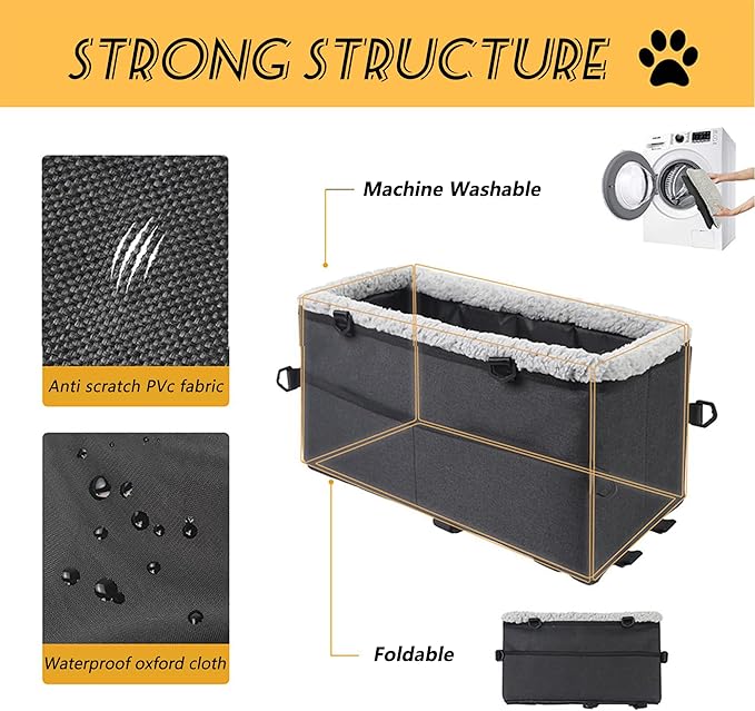 Center Console Dog Car Seat for Small Dogs Pets Under 20lbs with Additional Safety Belt Puppy Rope, Foldable&Washable Car Seats for Dogs with Pocket, Pet Cars Cushion, (Black 17 * 8 * 9inch)