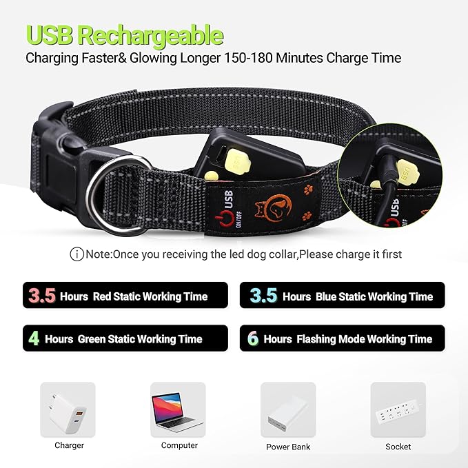 Light Up Dog Collar,Rechargeable Waterproof Led Dog Collar with Remote,Glow in Dark for Night Walking, Fits Small Medium Large Dogs-S