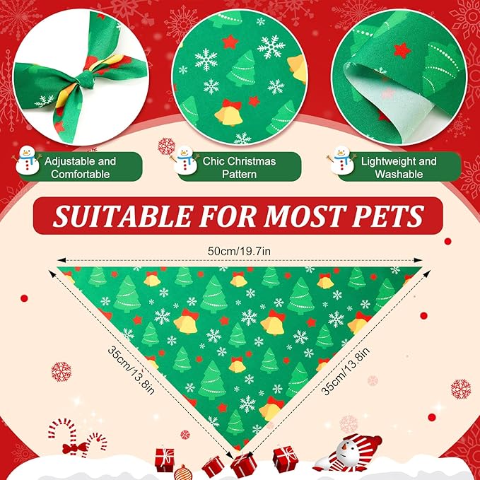 Preboun 50 Pcs Christmas Dog Bandanas Bulk Red and Green Bandanas for Dogs Triangle Kerchief Bibs Scarf Set for Pet Xmas Costume Photo Props Accessories Pet Shops, 25 Styles (19.7 x 13.8 x 13.8)