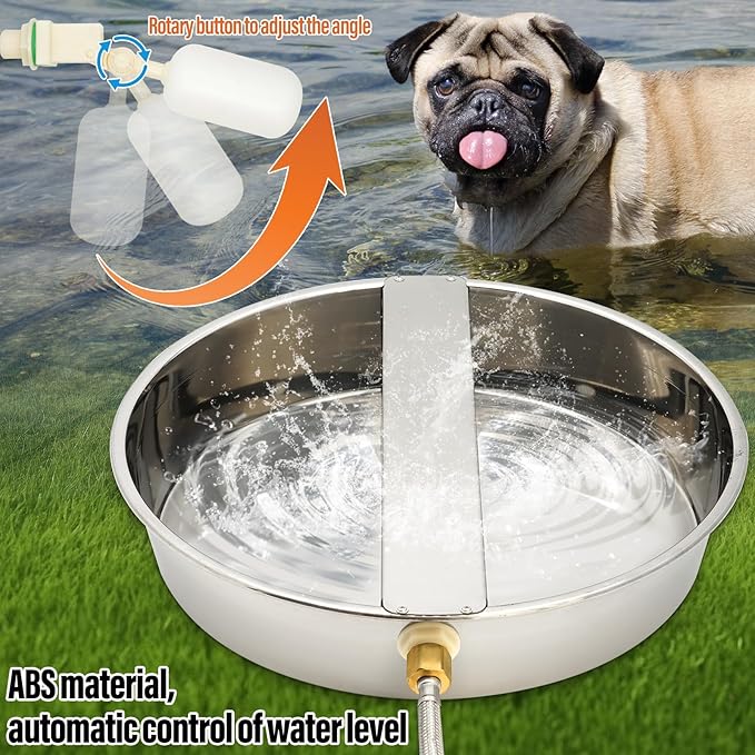 Automatic Dog Water Dispenser with Anti-tip Bracket, 1.5 Gal Outdoor Dog Water Bowl and Stainless Steel Self Filling Dog Water Bowl for Pets, Livestock Waterer