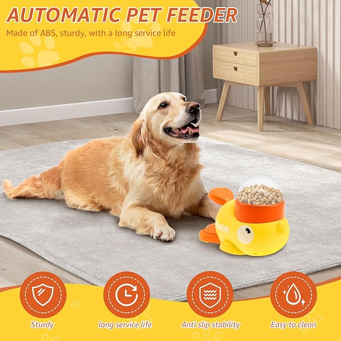 Dog Interactive Treat Dispenser Toy, Food Puzzle Slow Feeder with 3 Food Outlet Size Washable Automatic Dog Feeder Toys for Pets Puppy(Yellow)
