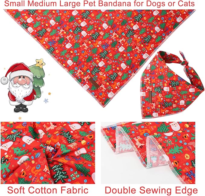 Christmas Dog Bandana, Christmas Tree Triangle Bid Scarf for Small Medium Dog, Cotton Pet Kerchief for Girl Boy Dogs or Cats, Red Dog Bandana, Cute Winter Puppy Bandana