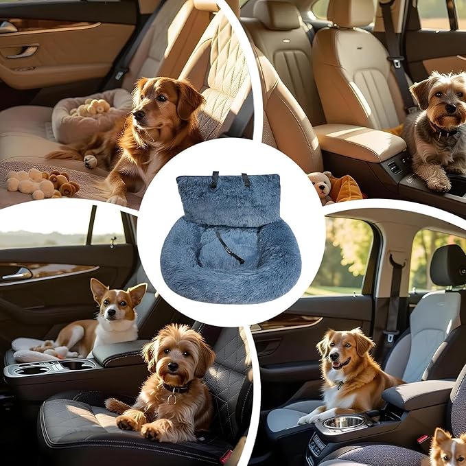 Pet Car Seat – Plush Travel Cat Booster, Non Slip Pet Cushion | Cozy Car Bed for Small Medium Large Puppy Kitten, Vehicle Adventures, Road Trip Travel, Truck Backseat, Camping, Vet Visit and SUV Ride