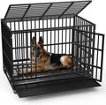 LEMBERI 48/42/38 Inch Heavy Duty Indestructible Dog Crate, Escape Proof Double Door Dog Kennel with Lockable Wheels, High Anxiety Extra Large Dog Cage Indoor Use, with Removable Tray