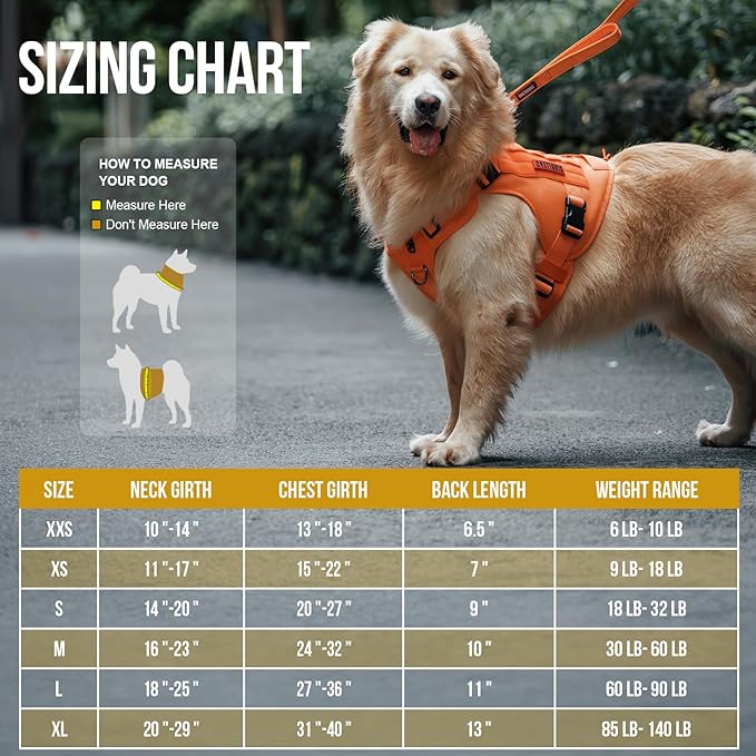 OneTigris Tactical Dog Harness Vest,No-Pull Service Dog Vest with Hook & Loop Panels,Adjustable Dog Vest Harness for Walking Hiking Training(Orange,L)