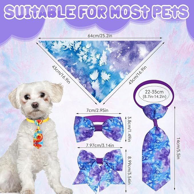 Reginary 120 Pcs Tie Dye Dog Bandanas Bulk Dog Bows Set Bow Ties Cat Scarf Colorful Washable Triangle Pet Kerchief Cute Bib for Summer Small Medium Large Pets Grooming Accessories Costume