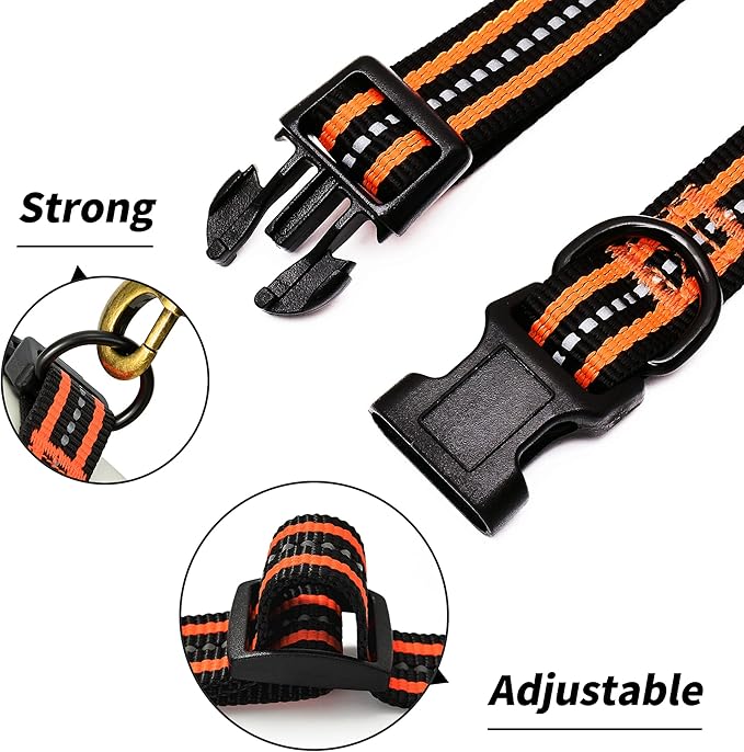 Mile High Life Reflective Dog Collar | Nylon Pet Collars wiith Buckle | Light Weight Puppy Collars | Orange Dog Collars for Large Dogs (Orange, L)