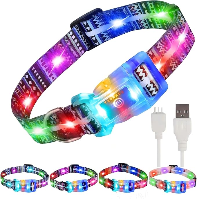 Light Up Dog Collars,LED Dog Collar Rechargeable Waterproof,2-in-1 Buckle Type Glow Collar for Medium Large Dogs- M(10-17 * 0.98 inch can be Crop