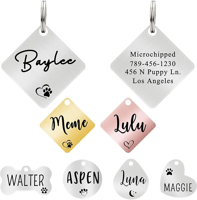 Ultra Joys Dog ID Tag, Custom Dog Tag Personalized Cat Tag, Pet ID Tag, Brushed Stainless Steel Diamond Dog Tag Silver Medium
