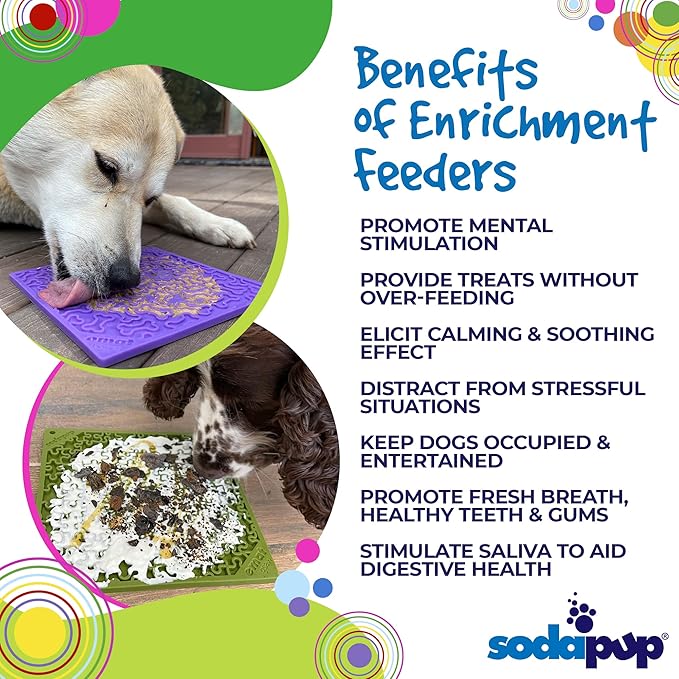SodaPup Purple Bones & Green Jigsaw eMat Bundle – Durable Lick Mat Feeder Made in USA from Non-Toxic, Pet-Safe, Food Safe Rubber for Avoiding Overfeeding, Digestive Health, Calming, & More