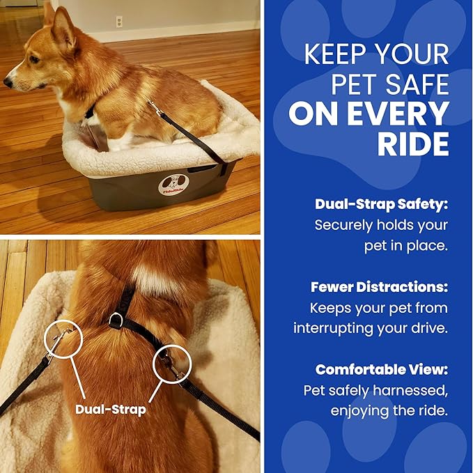 FidoRido Dog Car Seat - Pet Booster Seat for Small to Large Dogs with Comfortable Cushions, Sherpa Cover, and Safety Straps, Easy to Install, Ideal for Travel, Pink Diva - Small Harness