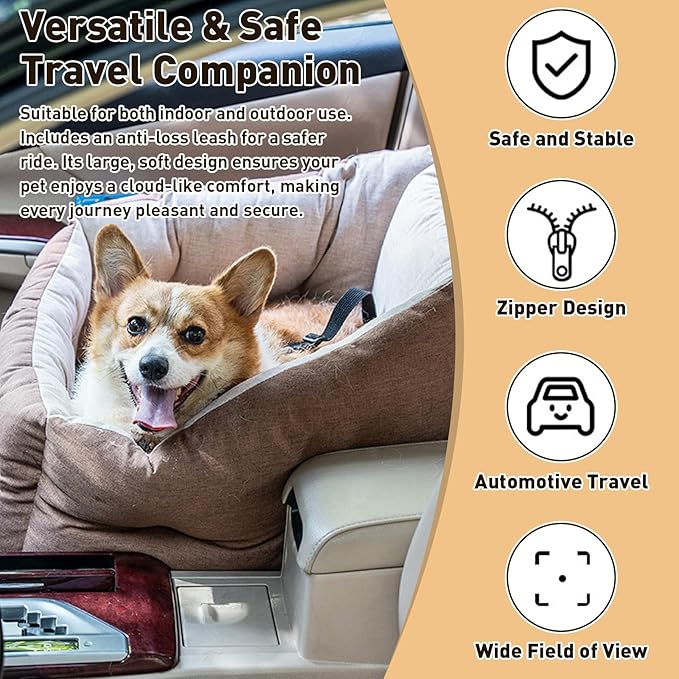ETIAL Dog Booster Car Seat Medium Sized Dog, Anti-Slip Dog Travel Carrier Bed with Chunky seat and Clip-on Dog Safety Leash, Detachable Washable, Warm Soft Elevated Pet Car Seat Under 30lbs (Black)