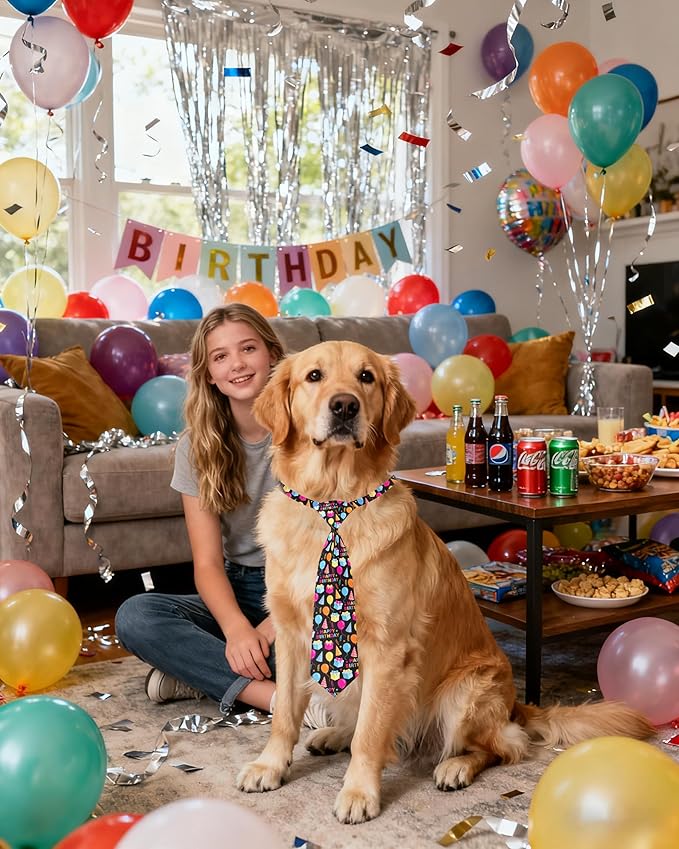 PET SHOW 10 Pack Happy Birthday Big Dog Ties Neckties for Large Breed Dogs XL Balloon Cake Neck Ties Bowties Girl Boy Pets Adjustable Holiday Costume Grooming Accessories Wedding Party Gift Favor