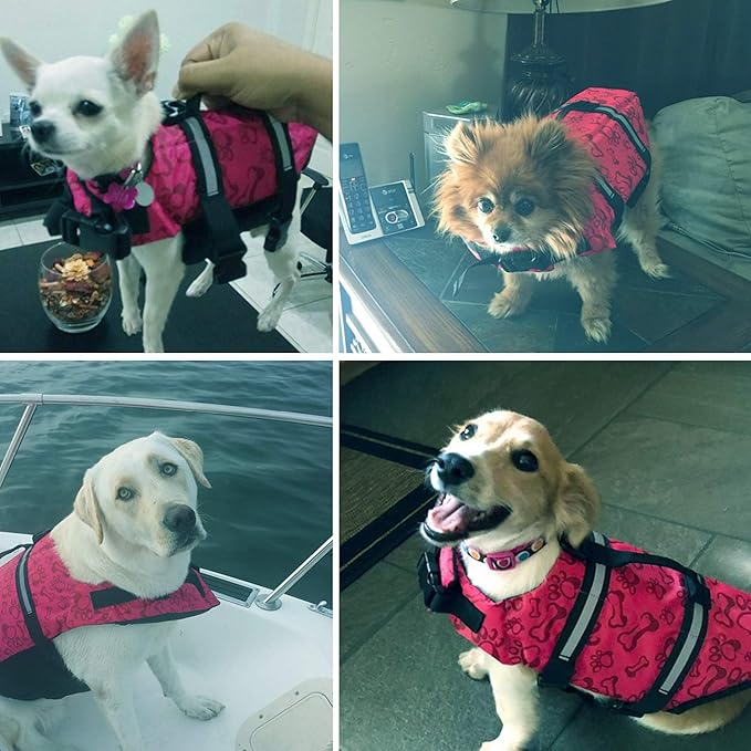 Snik-S Dog Life Jacket- Preserver with Reflective Stripes and Adjustable Belt, Pet Swimming Jacket for Short Nose Dog(Pug,Bulldog,Poodle)
