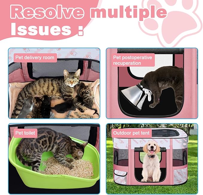 Foldable Dog Playpen Indoor,Expandable Puppy Playpen,Portable Pet Playpen for Small Animals,Waterproof Exercise Kennel Tent Crate for Travel,Camping, Home & Outdoor Use (S 27"L x 19"W x 17"H, Pink)
