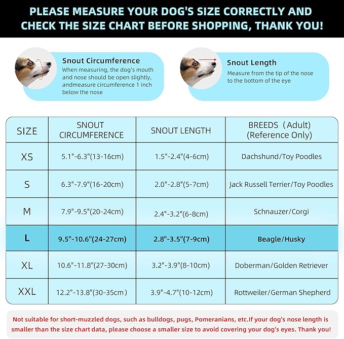 Blue Dog Muzzle, Breathable Soft for Large Dogs to Anti & Prevent Barking Chewing Biting, Reflective & Adjustable Basket Muzzle with Air Mesh for Doberman Blue L
