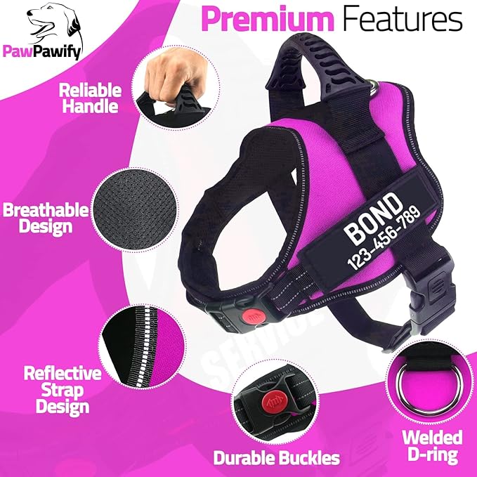 Personalized No Pull Dog Harness with Custom Name and Phone Number by PawPawify, Heavy Duty Pet Vest to Prevent Tugging, Pulling, or Choking, Training and Walking