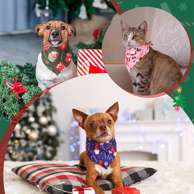 Amylove 120 Pcs Dog Bandanas Bulk Holiday Triangle Dog Pack Puppy Kerchief Bandana Adjustable Pet Scarf for Pet Cat Costume Accessories Decor(Snowman)