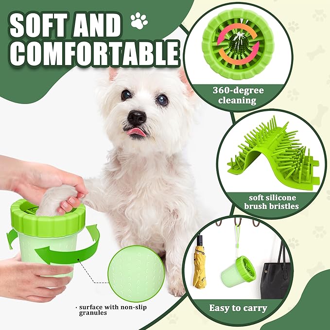 Dog Paw Cleaner Cup, Soft Silicone, Portable, Easy to Clean, Removes Mud and Dirt, Grooming Accessory for Home, Travel – Green, S