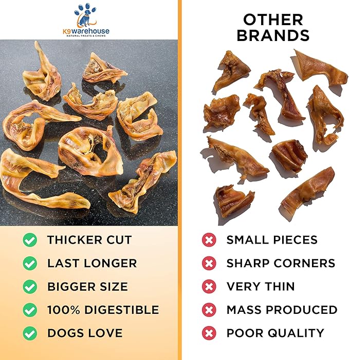 K9warehouse Pig Ears for Dogs - Natural Bulk - 100% Pork Pig Ear Strips for Dogs - Alternative to Rawhide Chews - Thick Cut Pig Ears for Dog Treats for All Breeds Packed in USA - 16oz