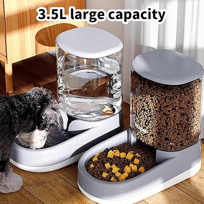 3.5L Pet Feeders and Water Dispenser Set, Automatic Water Food Dispenser, Antislip Base Wide Mouth Designs, Cats Dogs Feeder and Waterer