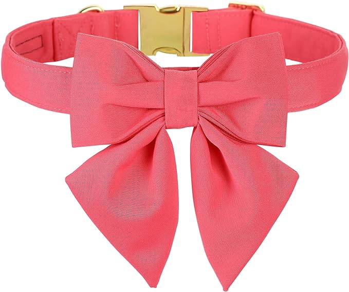 Maca Bates Peach Pink Dog Collar with Cute Solid Sailor Bow Tie for Extra Small Girl Boy Dogs,Girly Adjustbale Durable Breakaway Soft Collars with Bowtie for Female Male Puppy,Pet with Metal Buckle