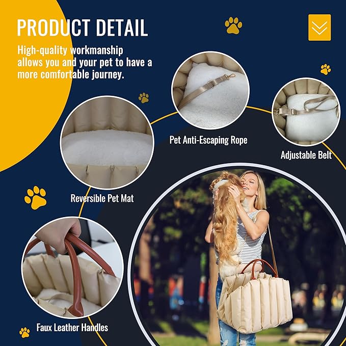 Dog Car Seat for Small Medium Large Dogs, 18*12 * 13in, Dog Booster Seat, Safe & Comfortable Car Travel, Caramel