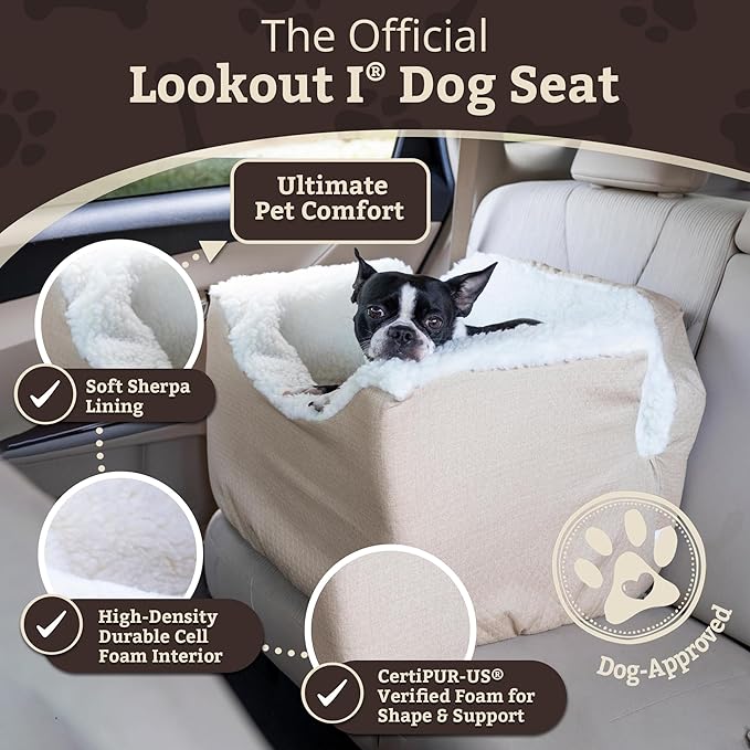 Snoozer Dog Car Seat: Lookout I Dog Booster Car Seat for Pets up to 25lbs, Helps Alleviate Travel Sickness & Fear for Dogs, Removable Washable Cover – Birch Diamond, Size Medium