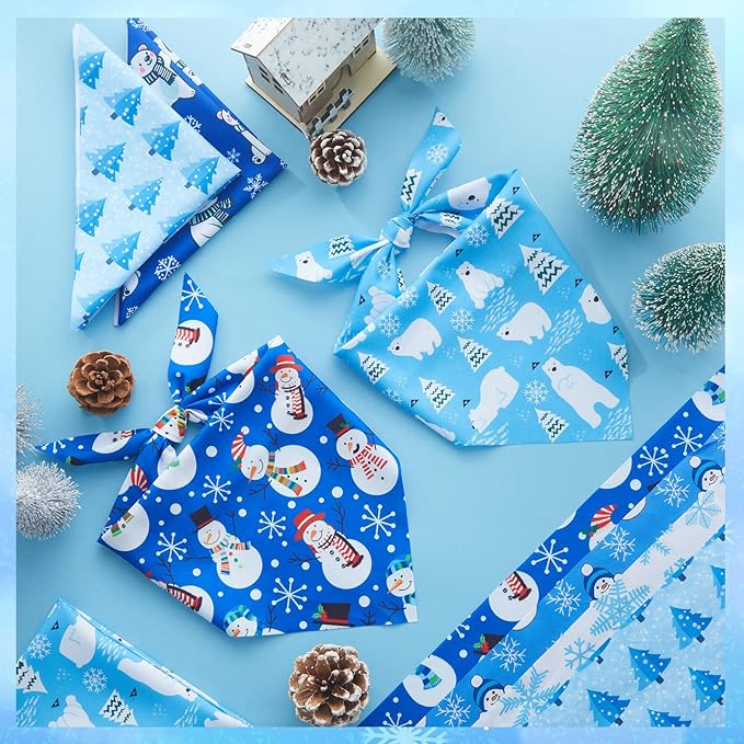 Preboun 50 Pcs Winter Dog Bandanas Bulk Snowflakes Snowmen Polar Bear Penguin Bandanas for Dogs Triangle Kerchief Bibs Scarf Pet Xmas Costume Photo Props Accessories, 25 Styles (25.6 x 17.7 x 17.7)