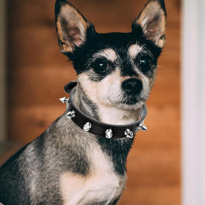 Rivet Dog Collar Small Size 1.5cm Pu Leather Puppy Collar with Studs Sturdy Pet Neck Decor for Small Dogs and Cats