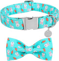 Easter Dog Collar with Bow Tie, Cotton Easter Bowtie Collar for Puppy Girl Boy Dog or Cat, Cute Carrot Pet Collar with Metal Buckle, Easter Gift Rabbit Dog Collar, XS