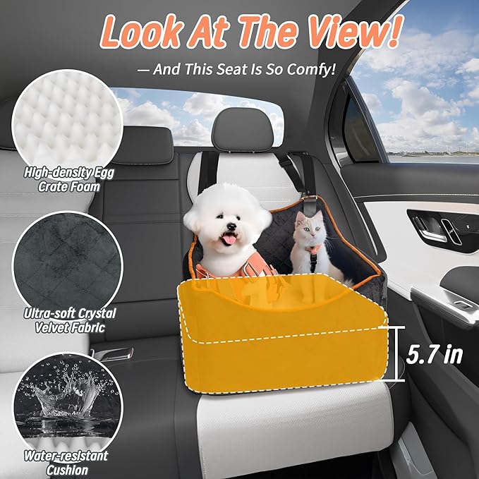 Dog Car Seat for Medium Sized Dogs 30 lbs, Safety Dog Booster Seat for Small Dogs Hooks to The Seatbelt & with Elevated Cushion, Waterproof Washable Travel Doggy Car Seat with Storage Pockets(Gray)