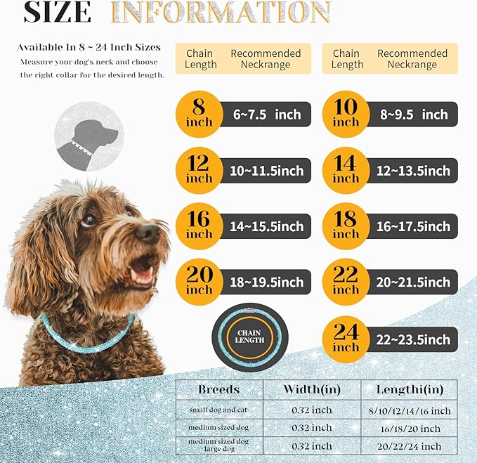 Stylish and Luxurious Diamond Dog Collar,Magnetically Absorbent Clasp,Full Diamond Design,Perfect for Wedding and Everyday Walking - Blue Diamons Necklace Collar for Medium Dogs,16''