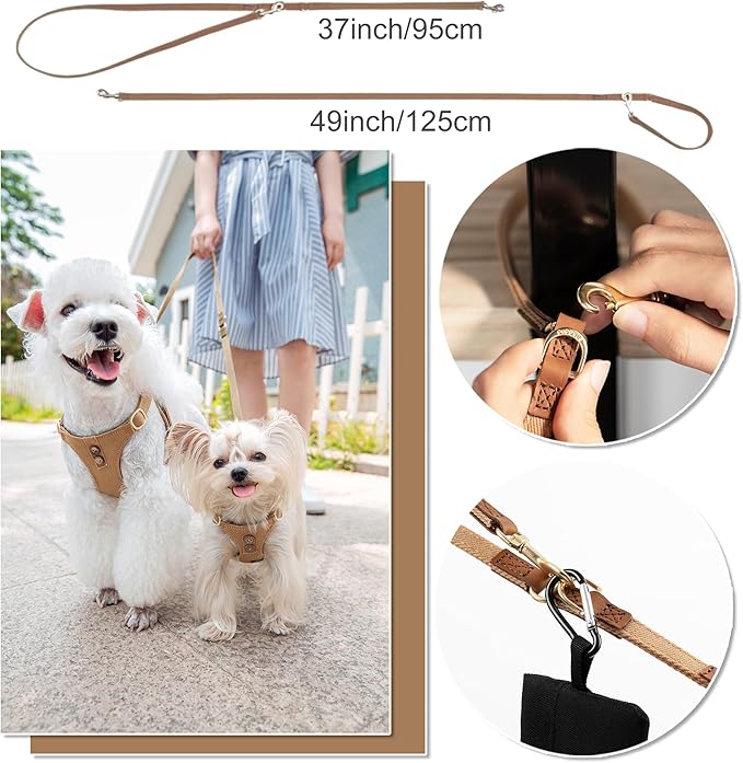 Puppytie No Pull Small Dog Harness with Multifunction Dog Leash, Lightweight Soft Adjustable No Choke Escape Proof Pet Harness Vest, Denim Mocha Brown