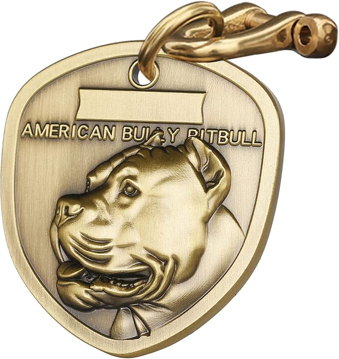 Vintage Pure Copper Personalized Dog Tags, Three-Dimensional Relief Pet Pattern, Custom Pet ID Tags (A07-American Bully Pitbull)