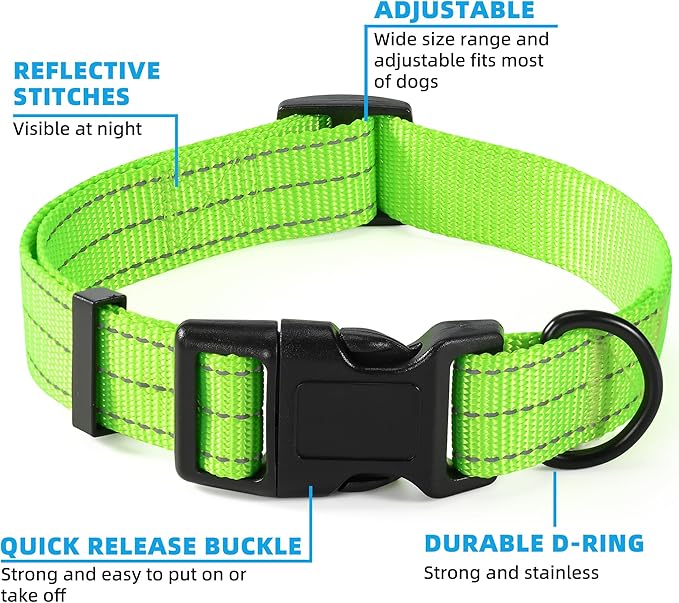 Mile High Life Dog Collar | Nylon Reflective Dog Collars | Light Weight Puppy Collars | Lime Green Dog Collars for Large Dogs (Solid Lime Green, Large)