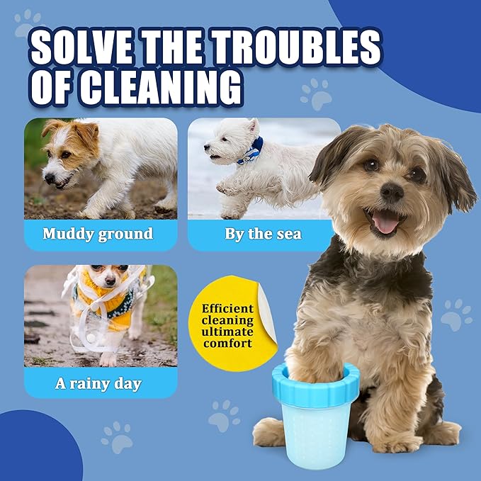 Dog Paw Cleaner Cup, Soft Silicone, Portable, Easy to Clean, Removes Mud and Dirt, Grooming Accessory for Home, Travel – Blue, S